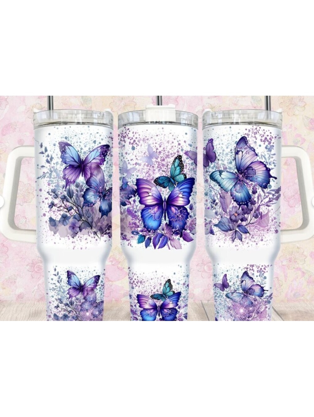 40oz Stainless Steel Tumbler with Butterflies